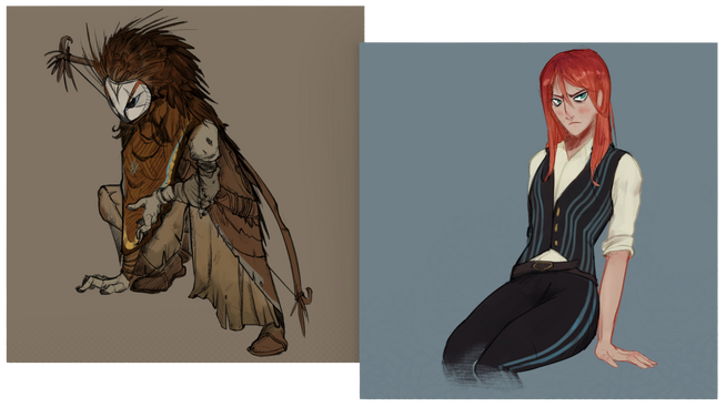 Flat color owllady and Shaded Nam